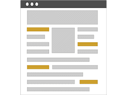 Icon of a page, with keywords that are used in content marketing for Web Design 
